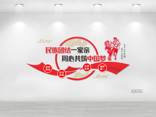 红色简约民族团结一家亲中国梦文化墙